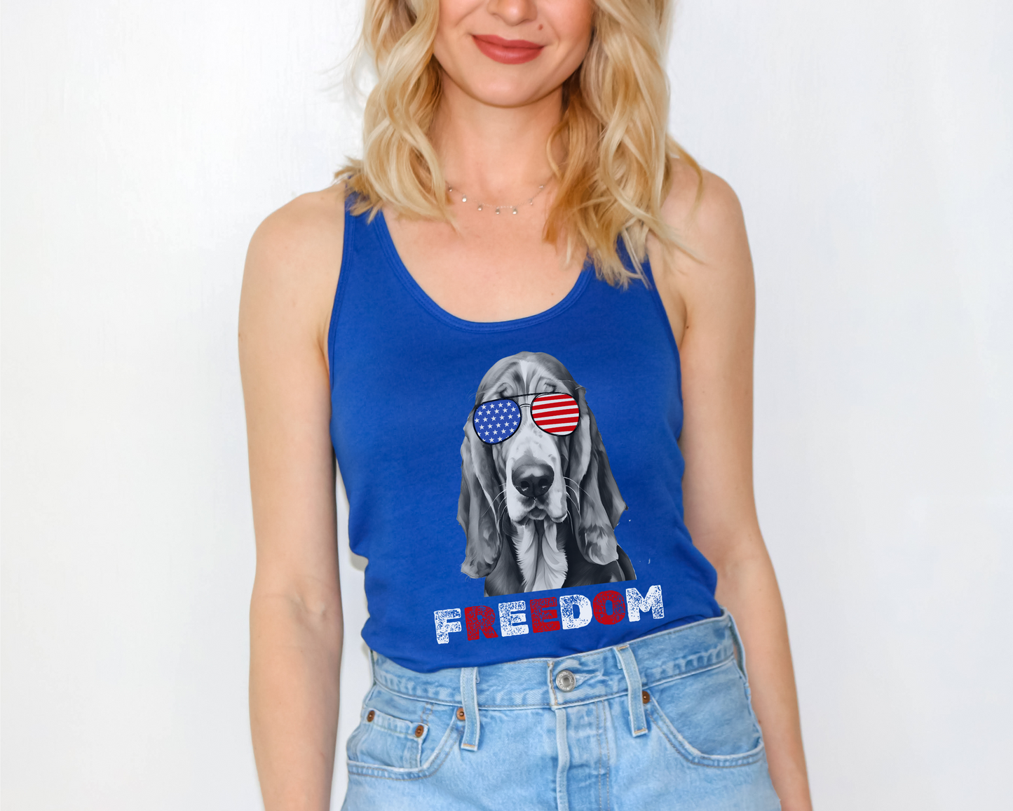 Freedom + Dogs | 4th of July Tank Top | Basset Hound