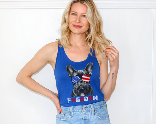 Freedom + Dogs | 4th of July Tank Top | Frenchie