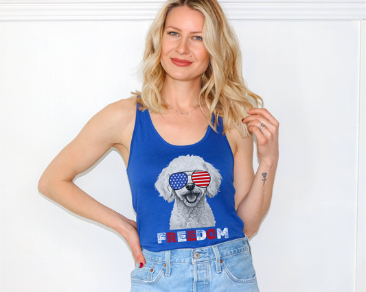 Freedom + Dogs | 4th of July Tank Top | Toy Poodle