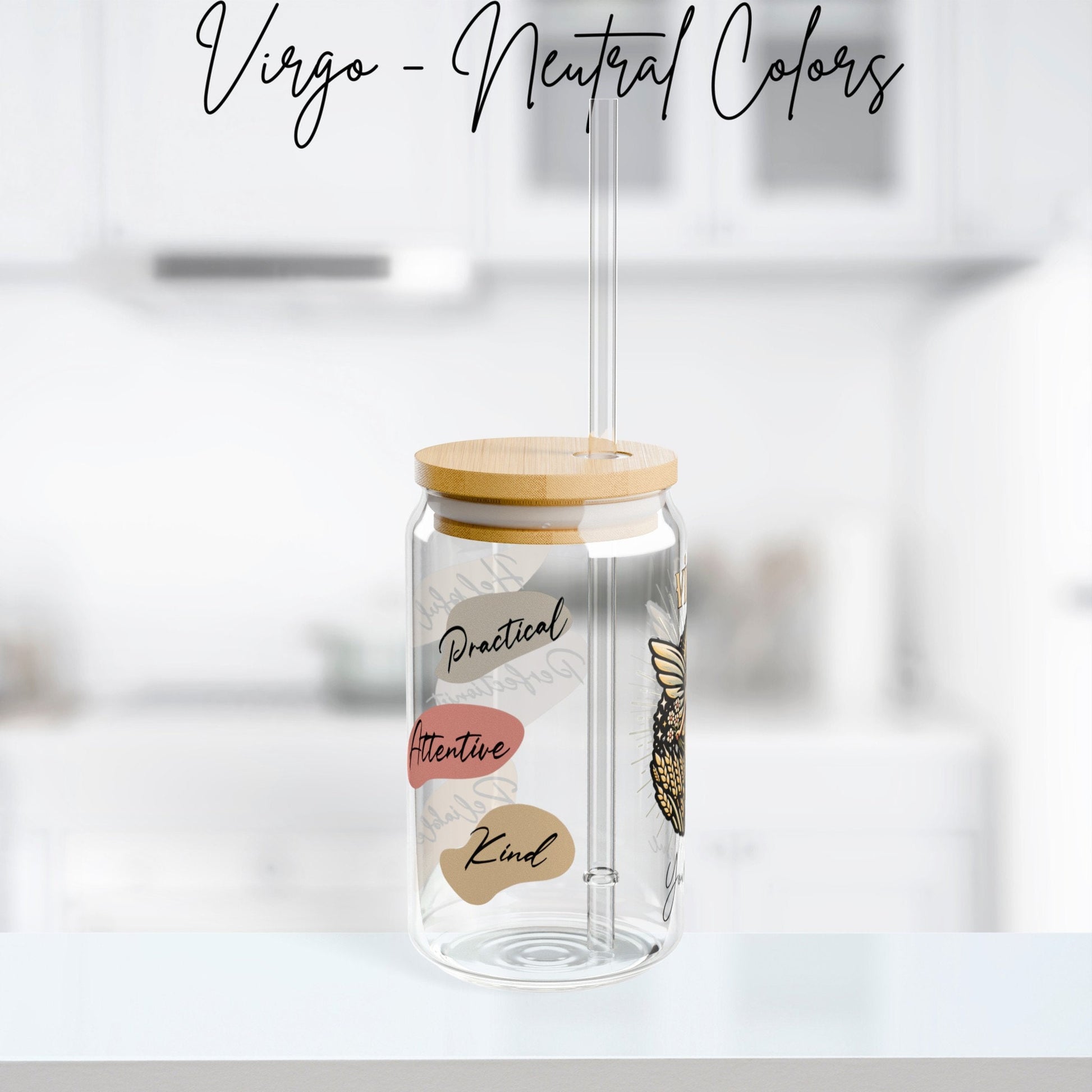 Personalized Iced Coffee Cup, Virgo, Custom Birth Sign Zodiac Glass Tumbler, Gifts for Her, Astrology Constellations Beer Can