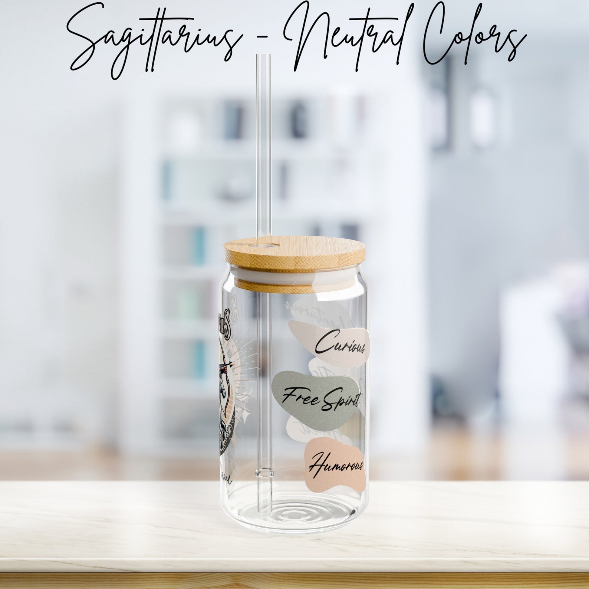 Personalized Iced Coffee Cup, Sagittarius, Custom Birth Sign Zodiac Glass Tumbler, Gifts for Her, Astrology Horoscope Sign Beer Can