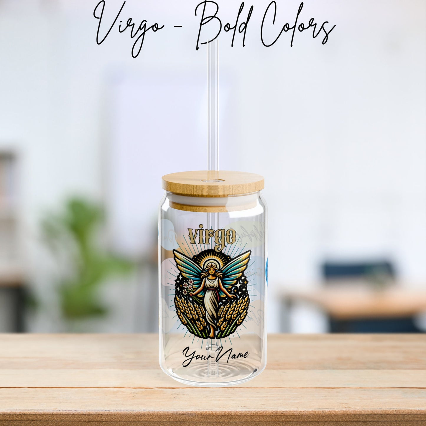 Personalized Iced Coffee Cup, Virgo, Custom Birth Sign Zodiac Glass Tumbler, Gifts for Her, Astrology Constellations Beer Can