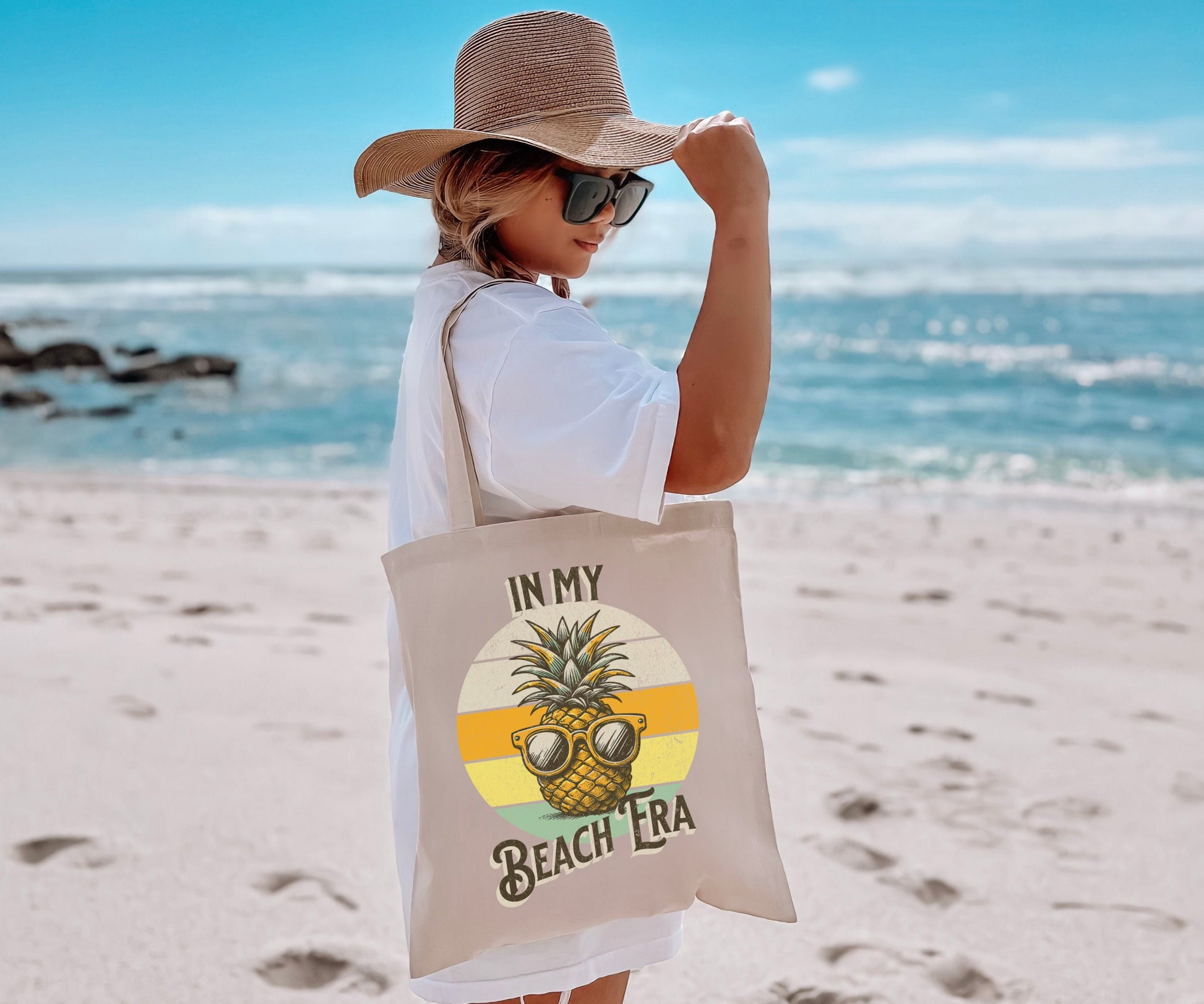 Canvas Tote Bag Beach Tote Bag Retro Pineapple Sunglasses Beach Era Beach Vibes Vacation Eco-Friendly Reusable Bag Beach Bag