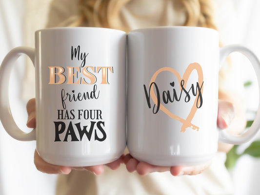 Personalized Dog Mom Cup, Cat Coffee Mug, Pet Best Friend, Custom Heart With Name, Cat Dad Gift For Him, Dog Parent Gift, Customized Dog Mug