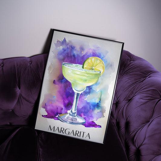 Margarita Print Poster, Bar Cart Decor Cocktail Watercolor, Party Signature Drink Sign, Trendy Wall Canvas Print, Pop Art