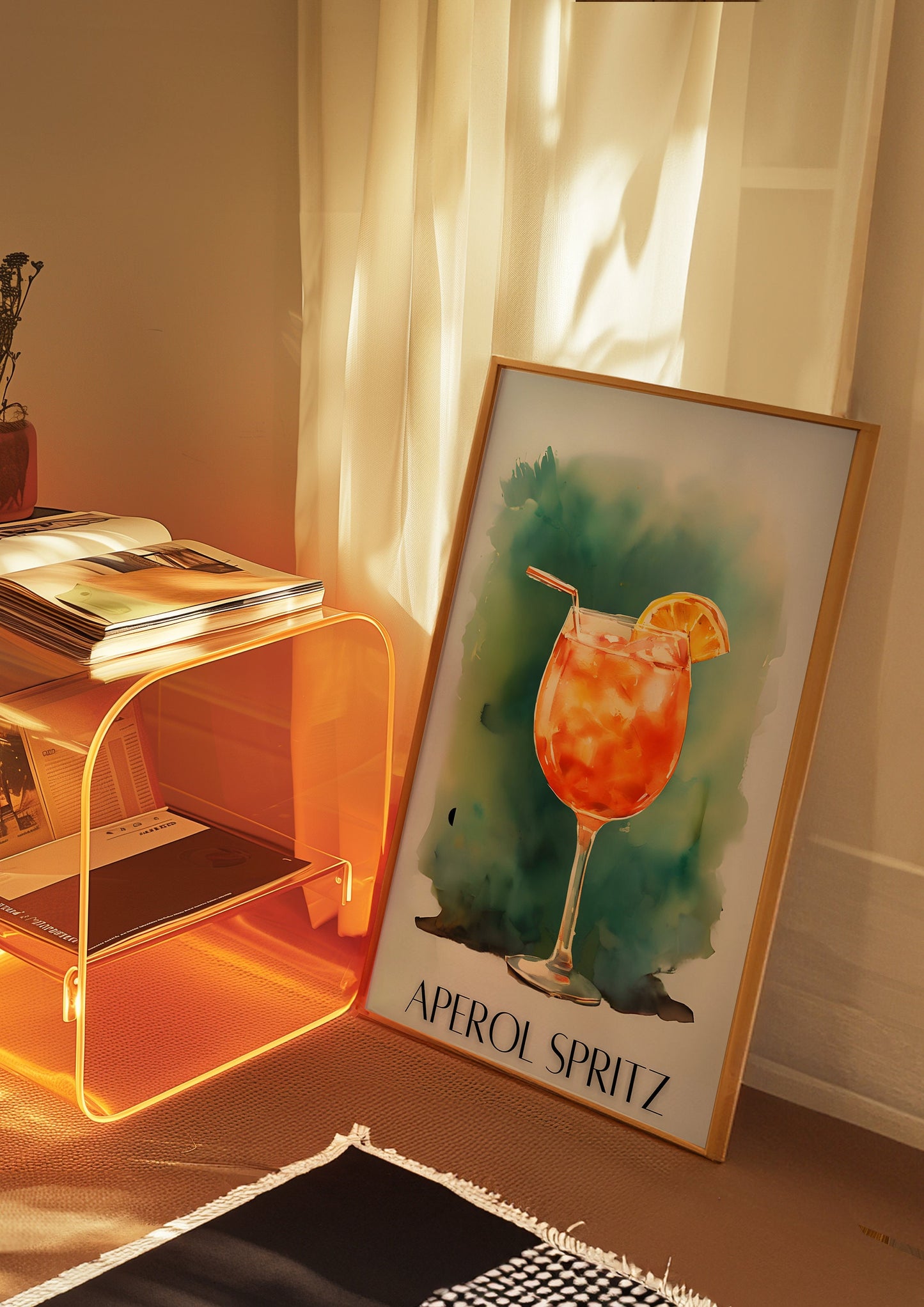 Aperol Spritz Canvas Art Print, Bar Cart Decor Cocktail Watercolor, Party Signature Drink Sign, Trendy Wall Canvas Print, Pop Art