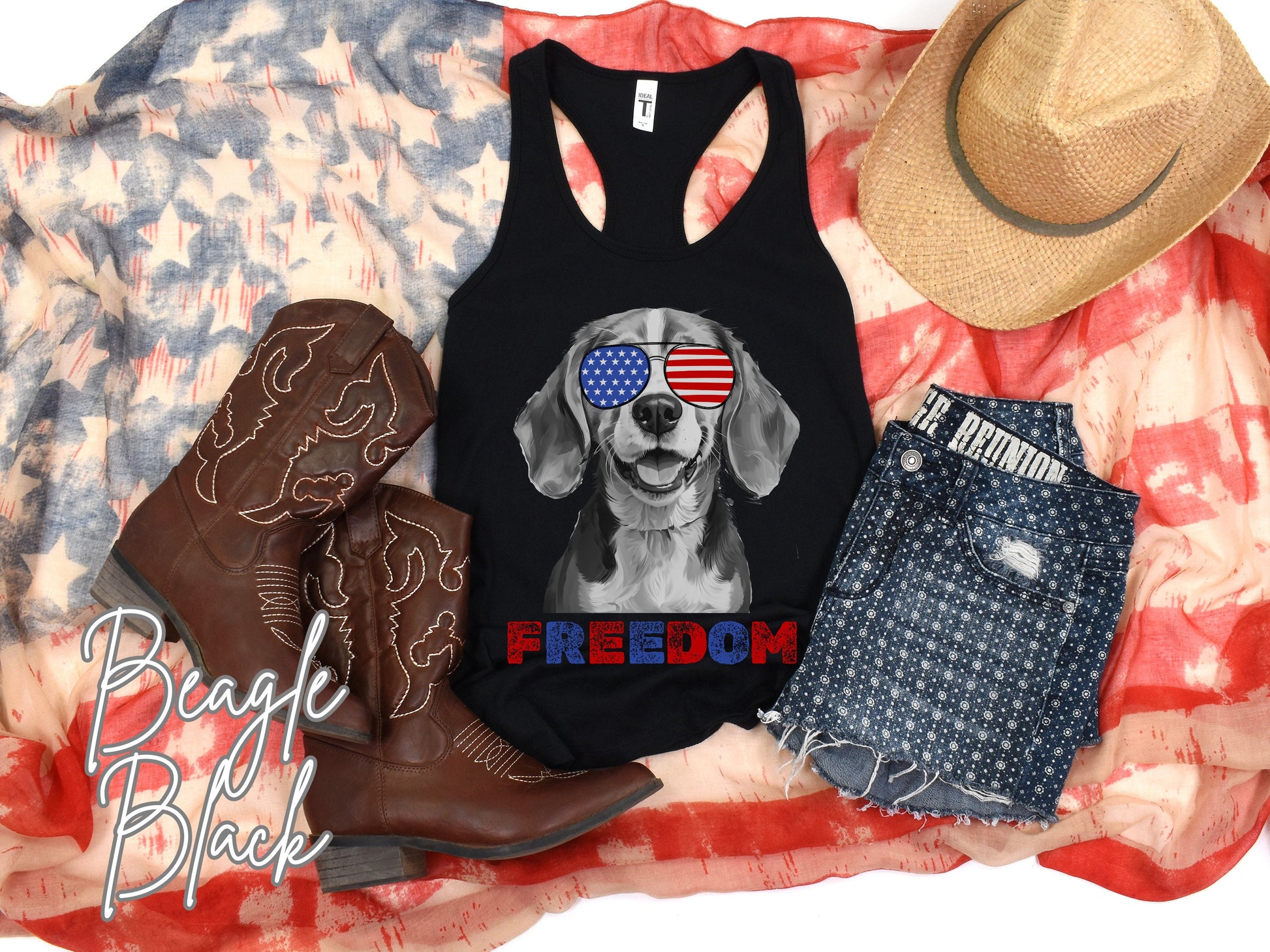 4th of July Tank Beagle, USA Pup Tank, Patriotic Sunglasses, Freedom Tshirt, Americana Tee, Fourth of July, Hound Mama, July 4th