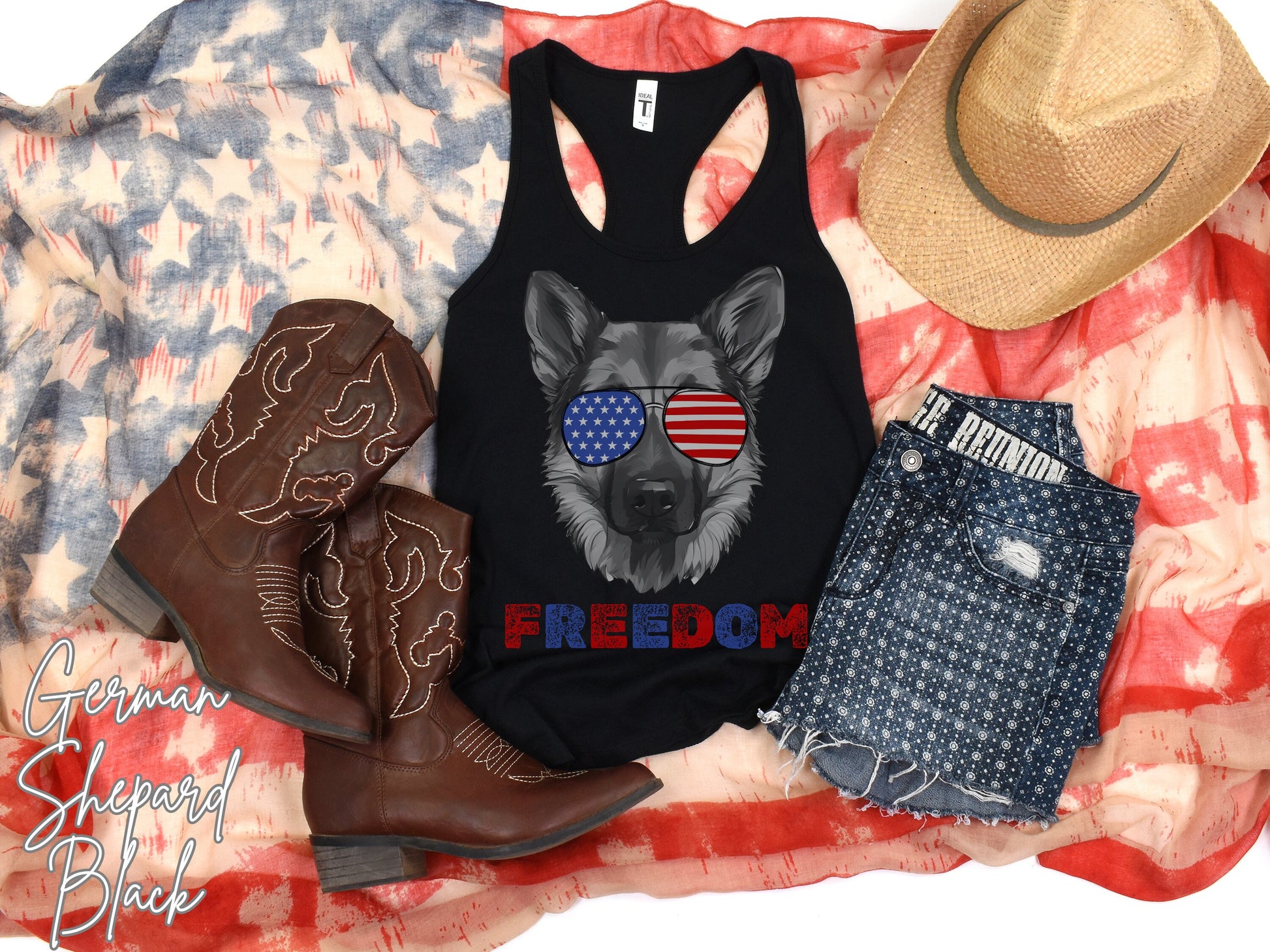 4th of July Tank German Shepard, USA Pup Tank, Patriotic Sunglasses, Freedom Tshirt, Americana Tee, Fourth of July, Shepard Mama, July 4th