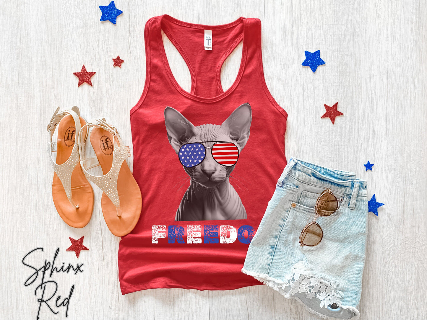 4th of July Tank Sphinx Cat, USA Pup Tank, Patriotic Sunglasses, Freedom Tshirt, Americana Tee, Fourth of July, Cat Mom, July 4th