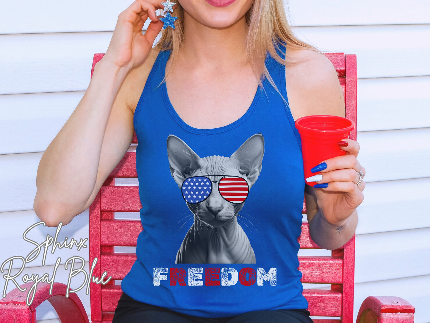 4th of July Tank Sphinx Cat, USA Pup Tank, Patriotic Sunglasses, Freedom Tshirt, Americana Tee, Fourth of July, Cat Mom, July 4th