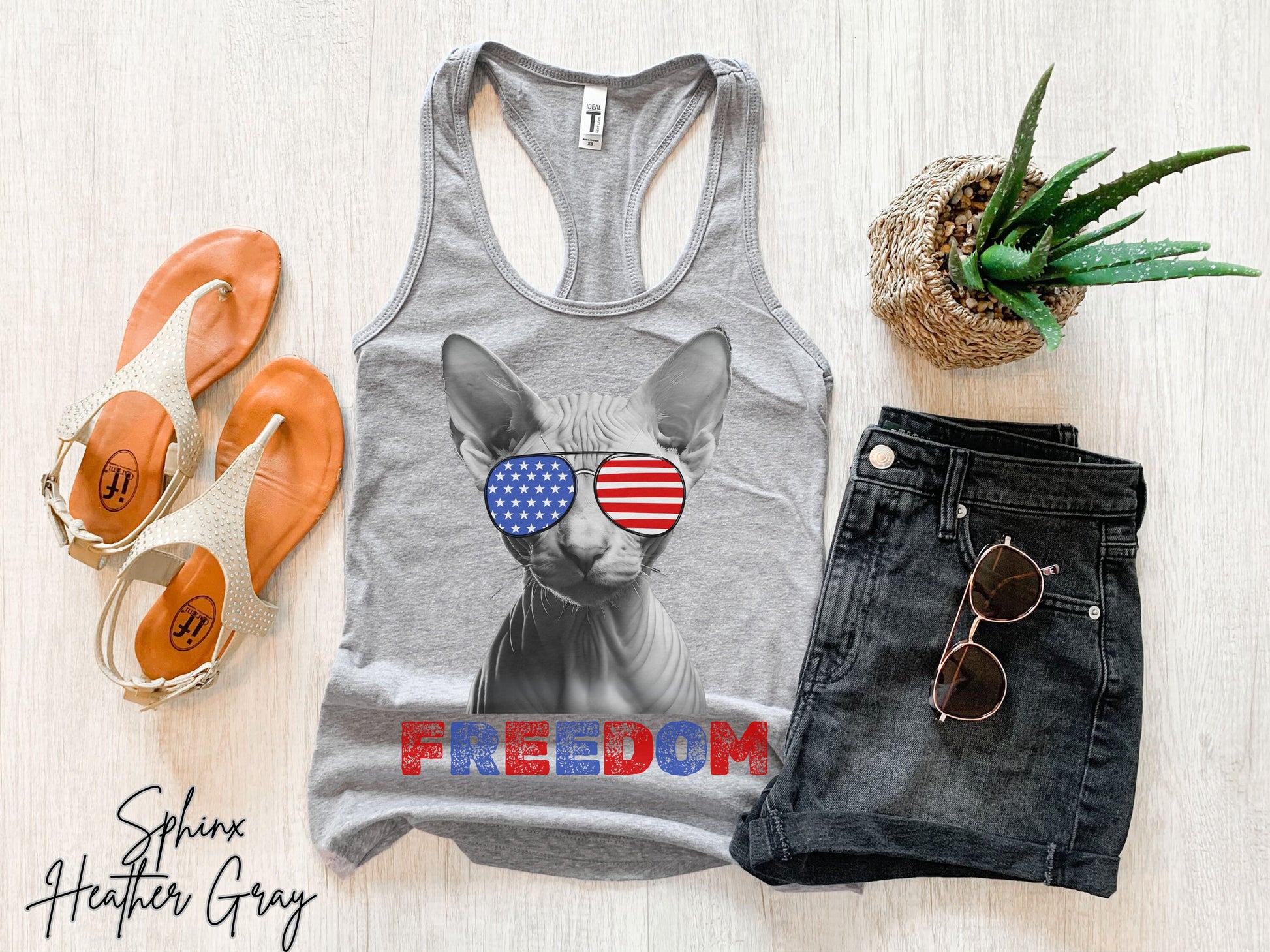 4th of July Tank Sphinx Cat, USA Pup Tank, Patriotic Sunglasses, Freedom Tshirt, Americana Tee, Fourth of July, Cat Mom, July 4th