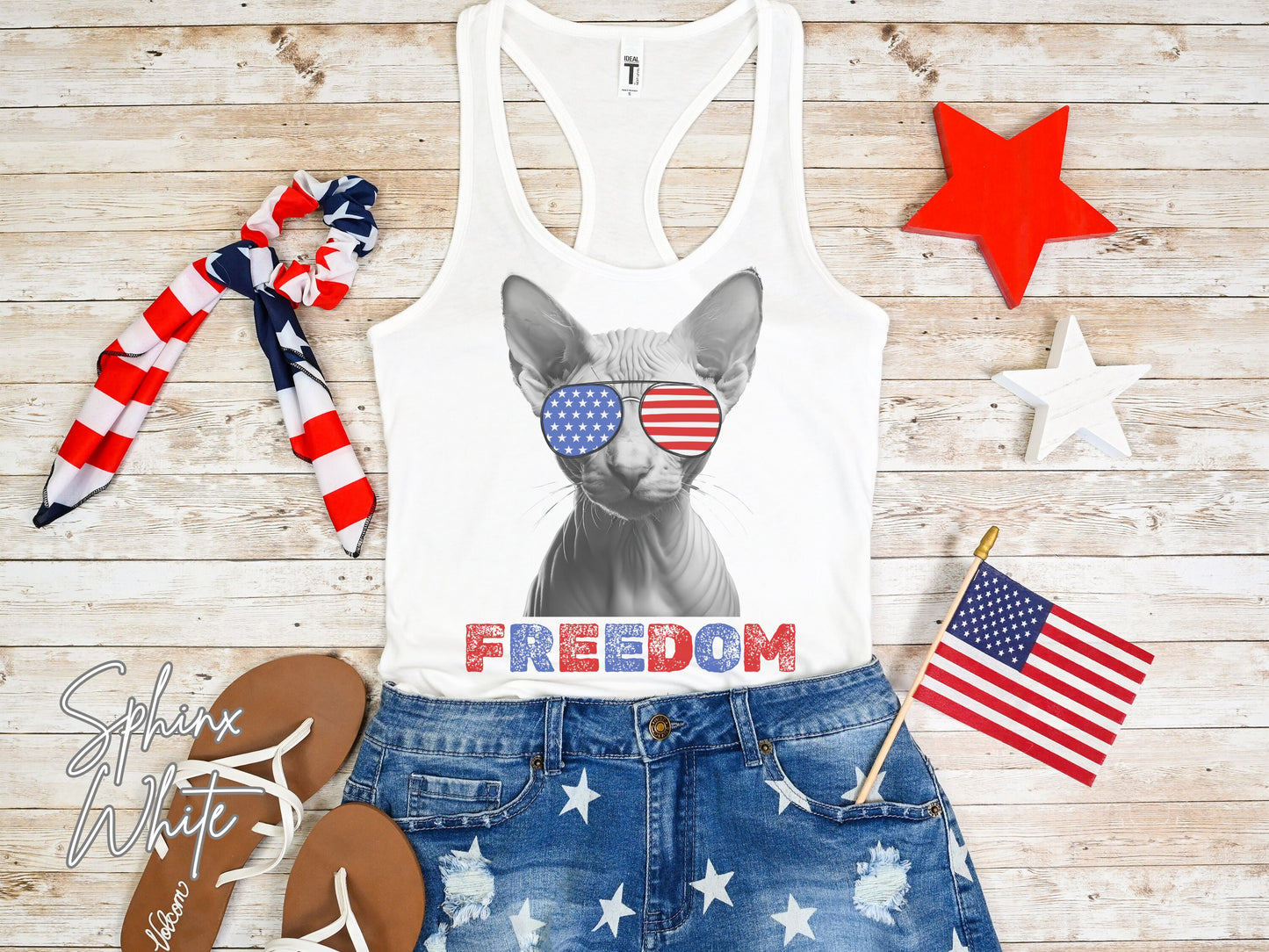 4th of July Tank Sphinx Cat, USA Pup Tank, Patriotic Sunglasses, Freedom Tshirt, Americana Tee, Fourth of July, Cat Mom, July 4th