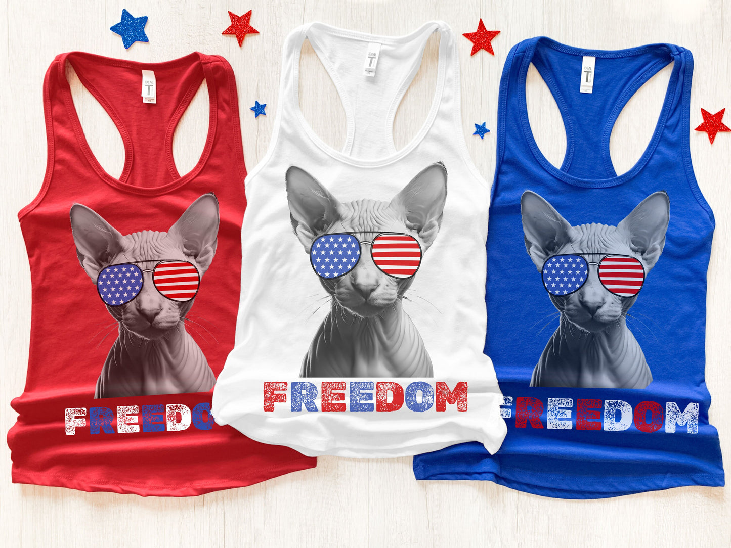 4th of July Tank Sphinx Cat, USA Pup Tank, Patriotic Sunglasses, Freedom Tshirt, Americana Tee, Fourth of July, Cat Mom, July 4th