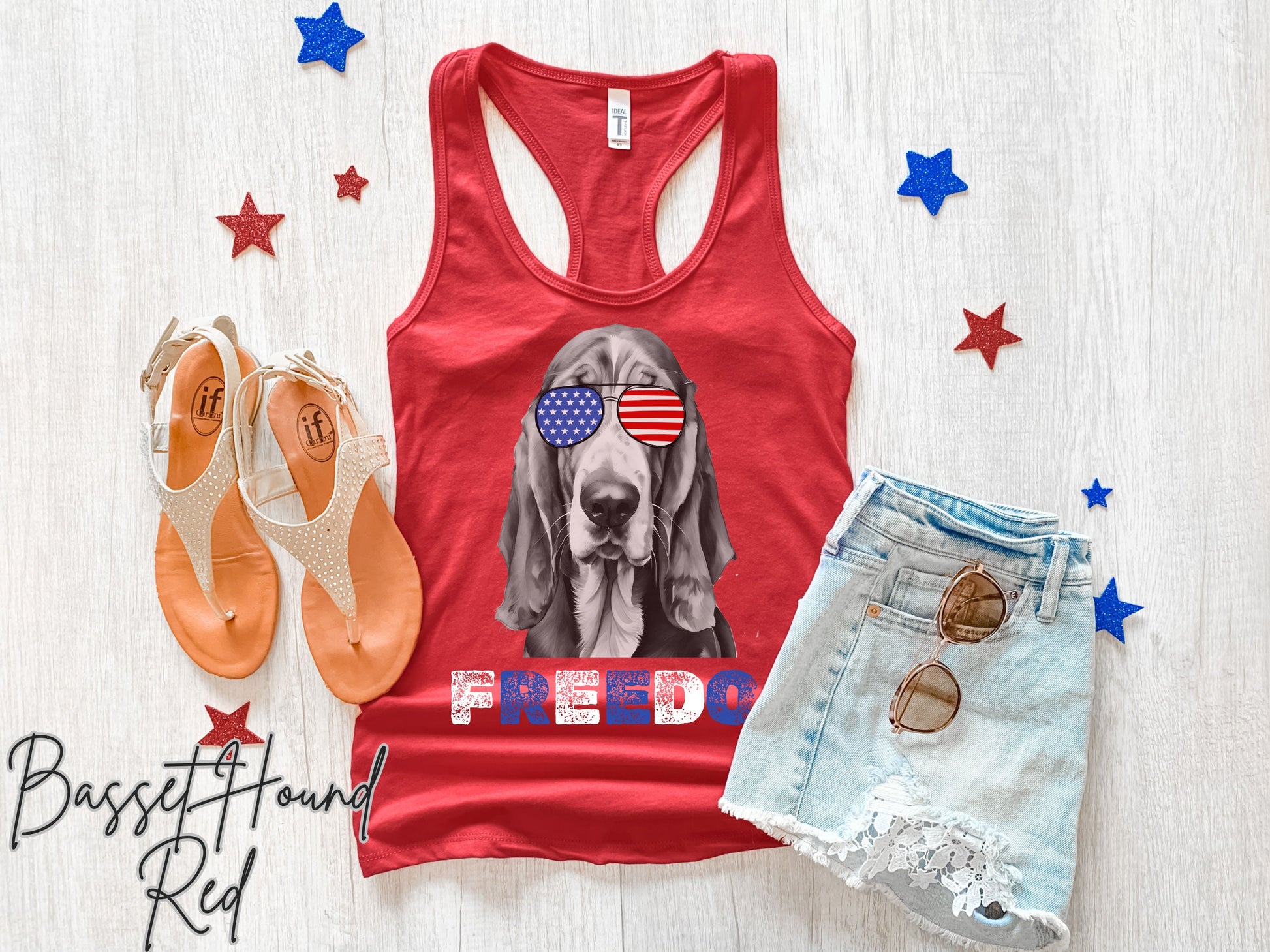 4th of July Tank Basset Hound, USA Pup Tank, Patriotic Sunglasses, Freedom Tshirt, Americana Tee, Fourth of July, Hound Mama, July 4th