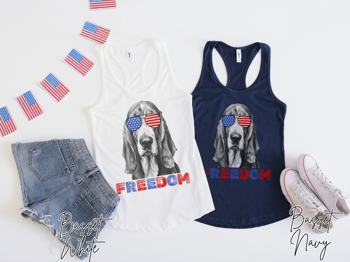 4th of July Tank Basset Hound, USA Pup Tank, Patriotic Sunglasses, Freedom Tshirt, Americana Tee, Fourth of July, Hound Mama, July 4th