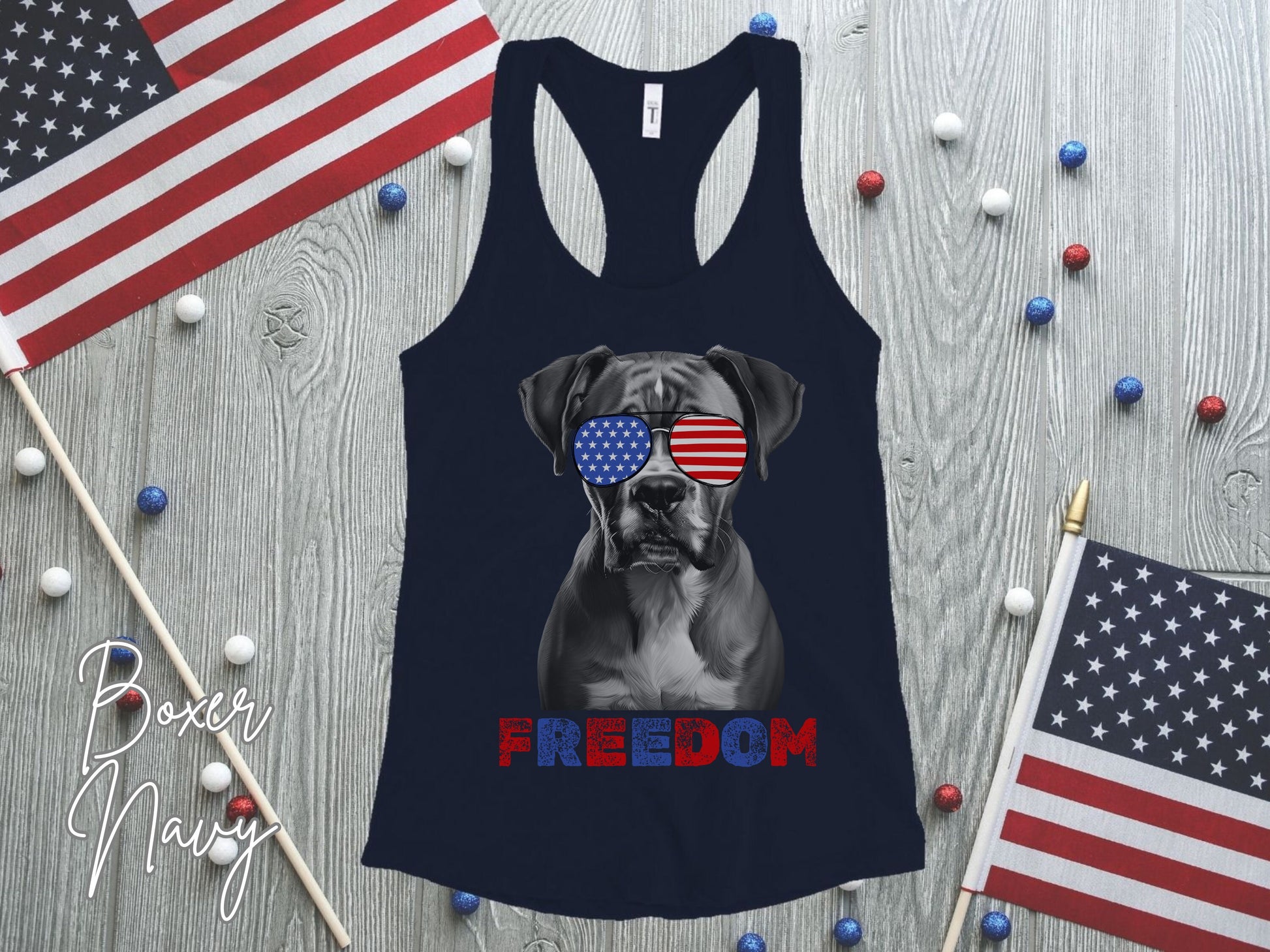 4th of July Tank Boxer, USA Pup Tank, Patriotic Sunglasses, Freedom Tshirt, Americana Tee, Fourth of July, Boxer Mama, July 4th