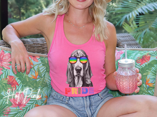 Pride Tank Top Basset Hound, LGBTQIA, Rainbow, LGBTQ+ tshirt, Pride Month Tank, Women&#39;s Tank, Gay 2024, Hound Mom, Pride Parade Apparel