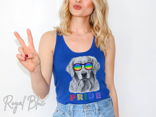 Pride Tank Top Golden Retriever, LGBTQIA, Rainbow Pride, LGBTQ+ tshirt, Pride Month, Women&#39;s Tank, Gay 2024, Golden Mama, Pride Parade