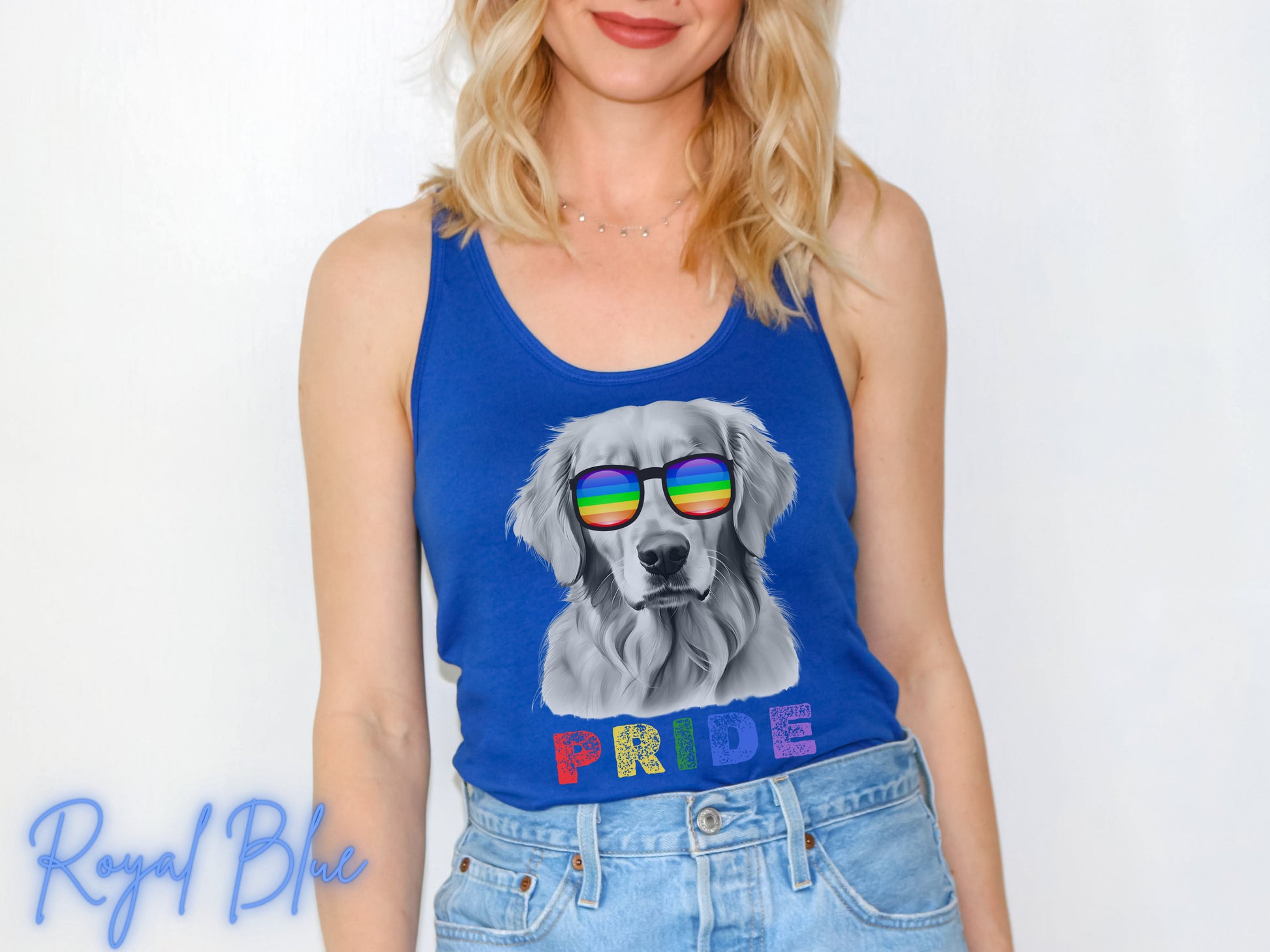 Pride Tank Top Golden Retriever, LGBTQIA, Rainbow Pride, LGBTQ+ tshirt, Pride Month, Women&#39;s Tank, Gay 2024, Golden Mama, Pride Parade