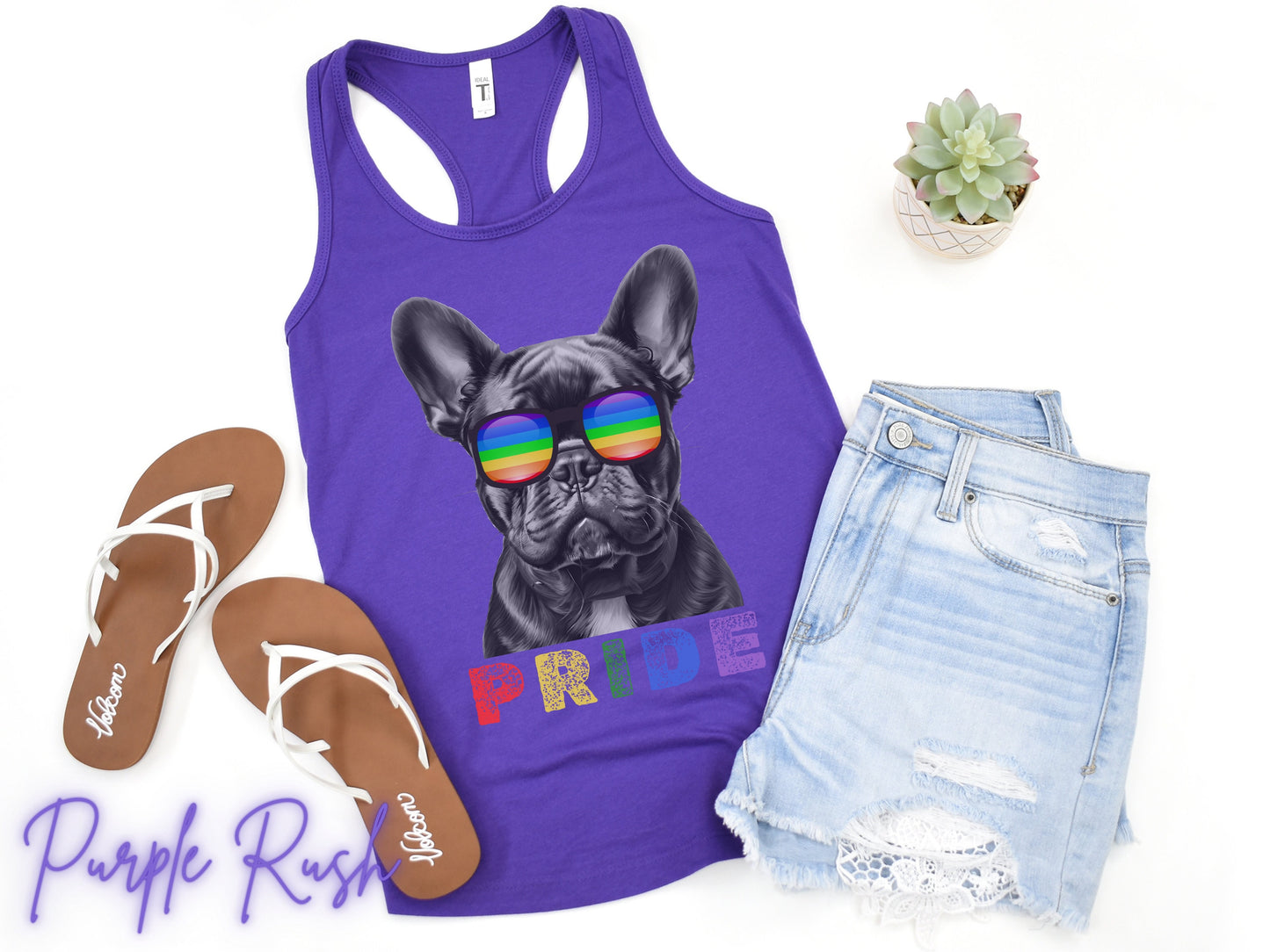 Pride Tank Top Frenchie, LGBTQIA, Rainbow Pride, LGBTQ+ Tshirt, Pride Month, Women's Tank, Gay 2024, Bulldog Mama, Pride Parade