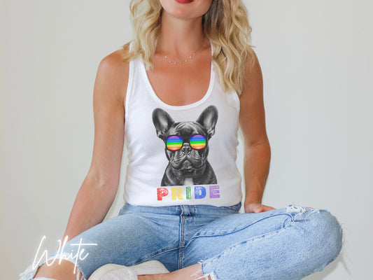 Pride Tank Top Frenchie, LGBTQIA, Rainbow Pride, LGBTQ+ Tshirt, Pride Month, Women&#39;s Tank, Gay 2024, Bulldog Mama, Pride Parade