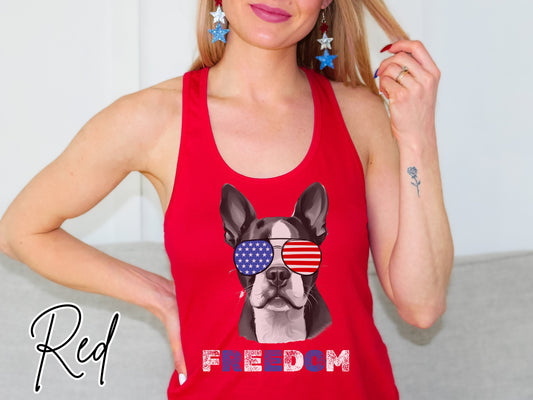 4th of July Tank Boston Terrier, USA Pup Tank, Patriotic Sunglasses, Freedom Tshirt, Americana Tee, Fourth of July, Boston Mama, July 4th