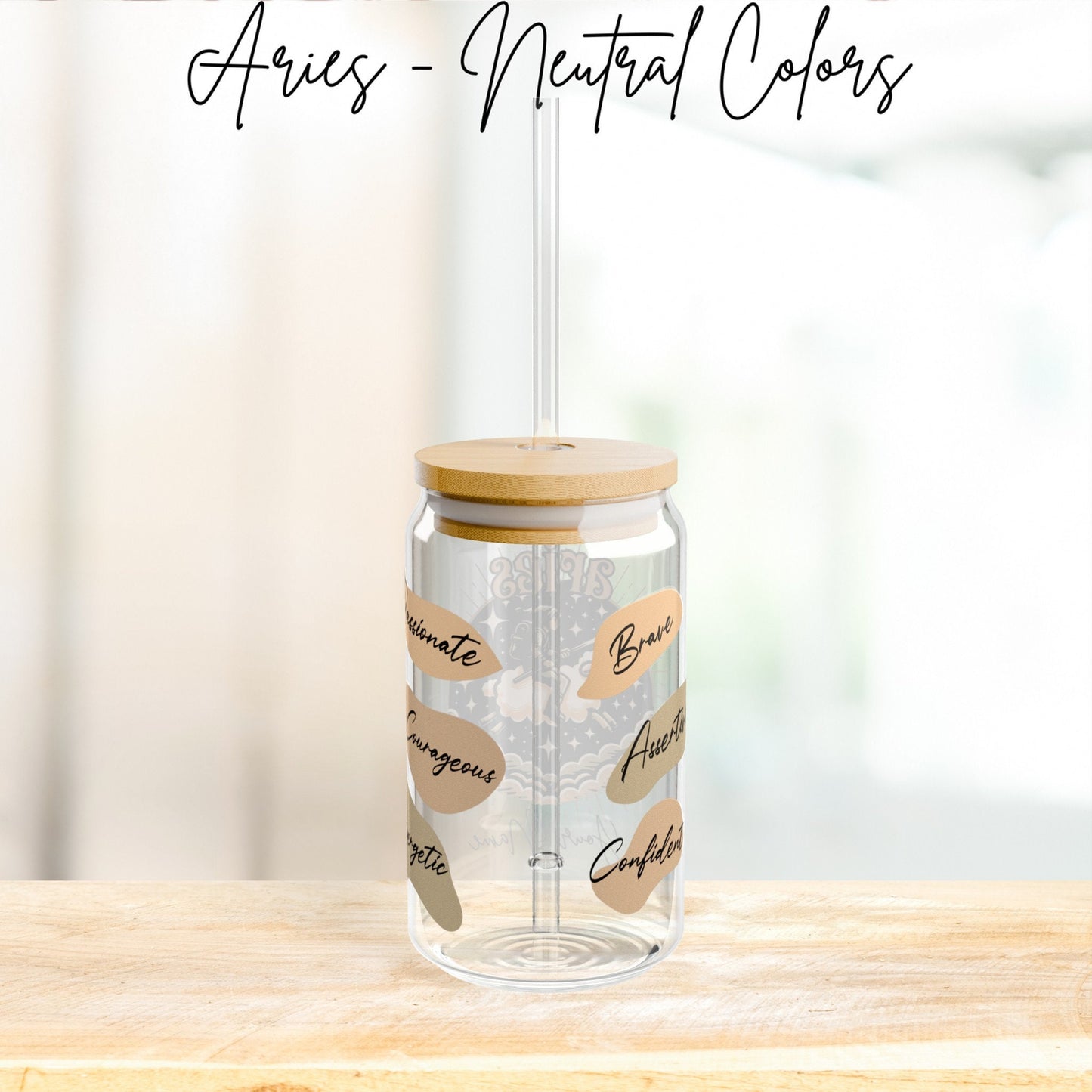 Personalized Iced Coffee Cup, Aries, Custom Birth Sign Zodiac Glass Tumbler, Gifts for Her, Astrology Horoscope Sign Beer Can