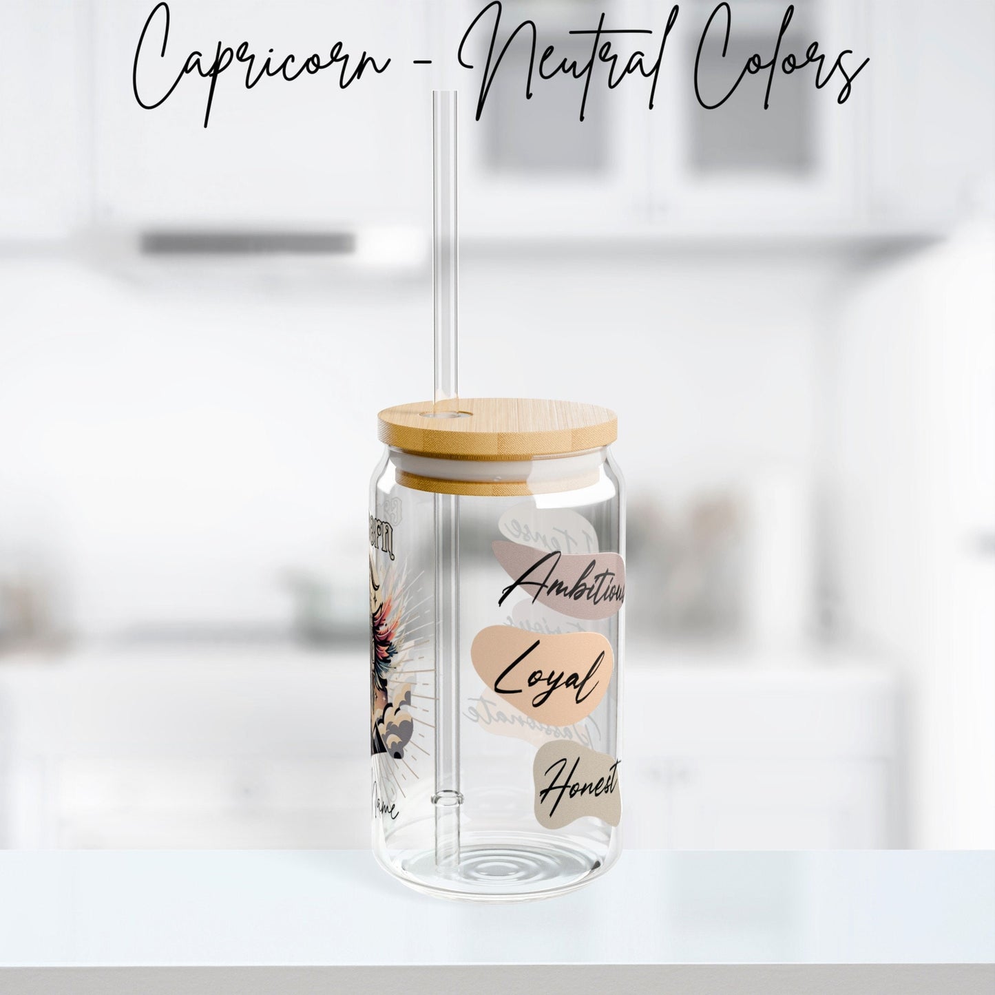 Personalized Iced Coffee Cup, Capricorn, Custom Birth Sign Zodiac Glass Tumbler, Gifts for Her, Astrology Horoscope Sign Beer Can