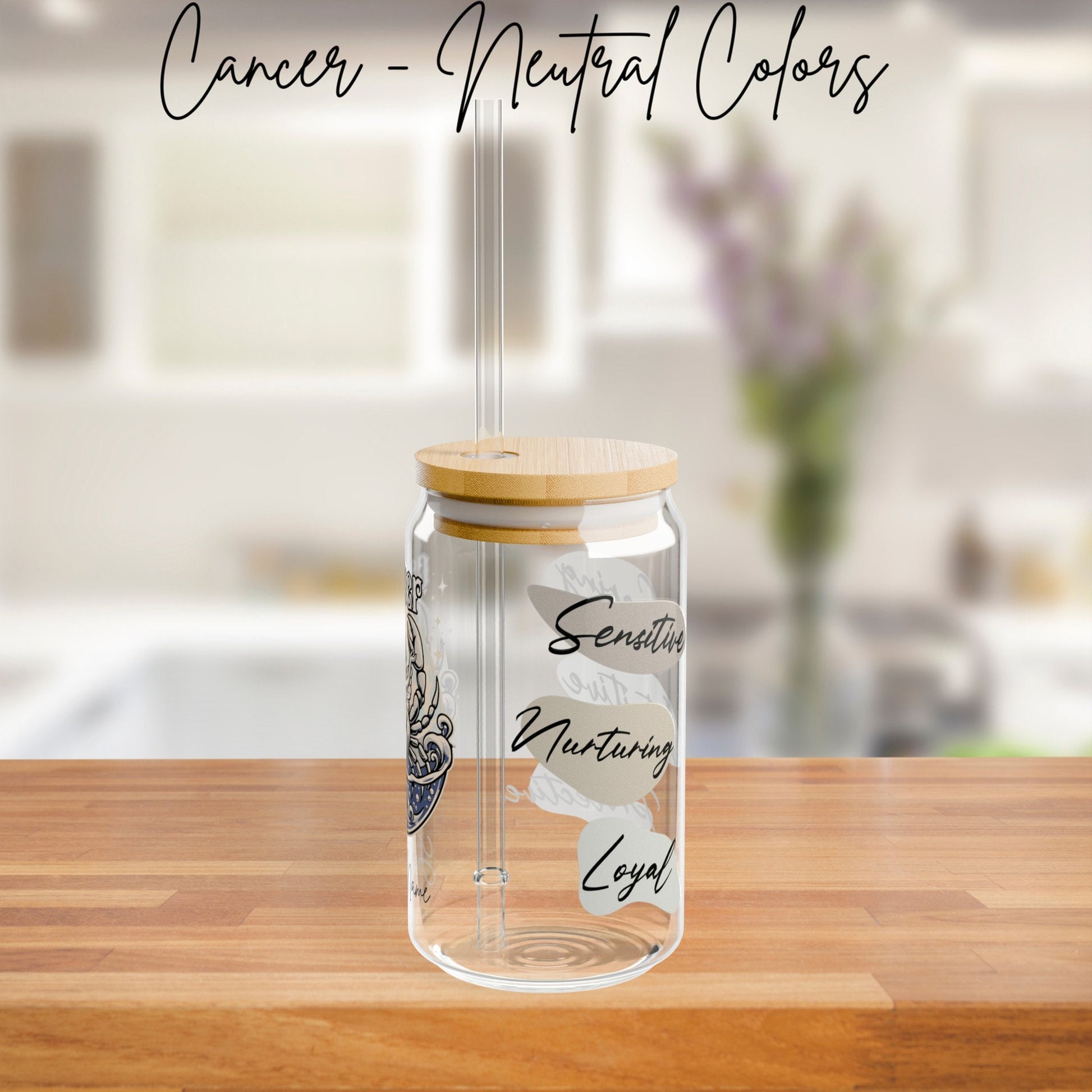 Personalized Iced Coffee Cup, Cancer, Custom Birth Sign Zodiac Glass Tumbler, Gifts for Her, Astrology Horoscope Sign Beer Can