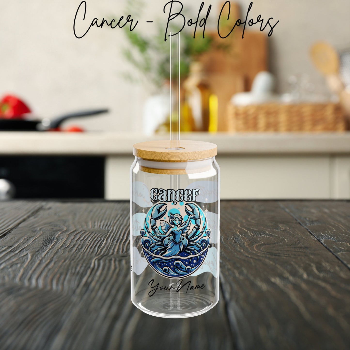 Personalized Iced Coffee Cup, Cancer, Custom Birth Sign Zodiac Glass Tumbler, Gifts for Her, Astrology Horoscope Sign Beer Can