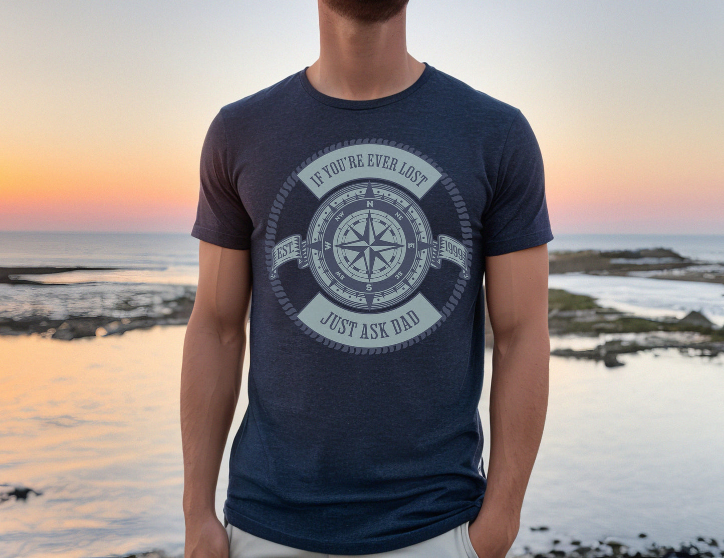 Personalized Father&#39;s Day Tee, If You&#39;re Ever Lost, Just Ask Dad, Dad Compass Tshirt, Gift For Him, Best Dad, Custom T-Shirt for Dad