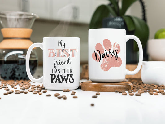 Personalized Dog Mom Mug, Dog Cat Coffee Cup, Pet Best Friend, Paw Print With Name, Cat Dad Gift For Him, Dog Parent Gift, Customized Dog