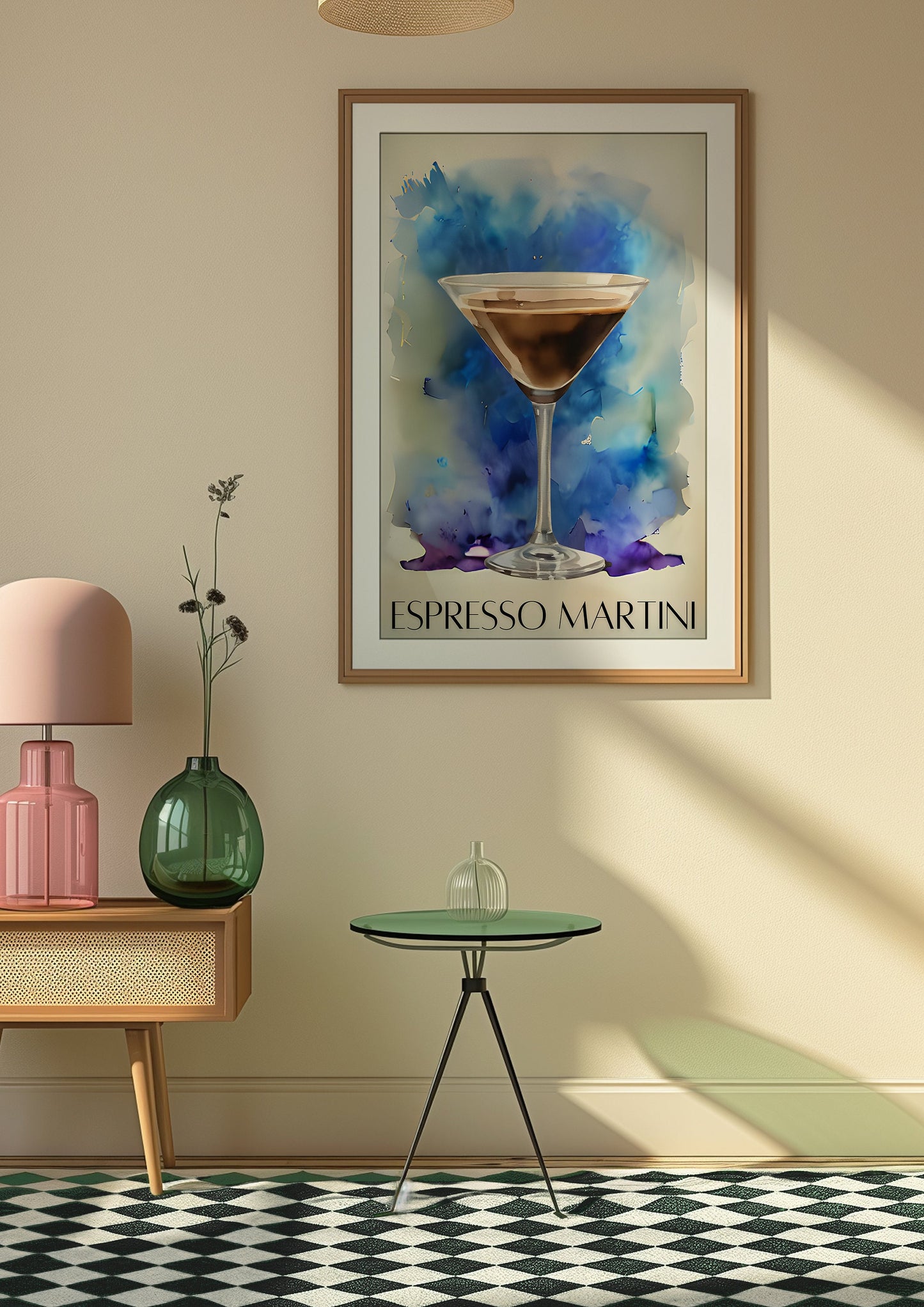 Espresso Martini Art Poster, Bar Cart Decor Cocktail Watercolor, Party Signature Drink Sign, Trendy Wall Canvas Print, Pop Art