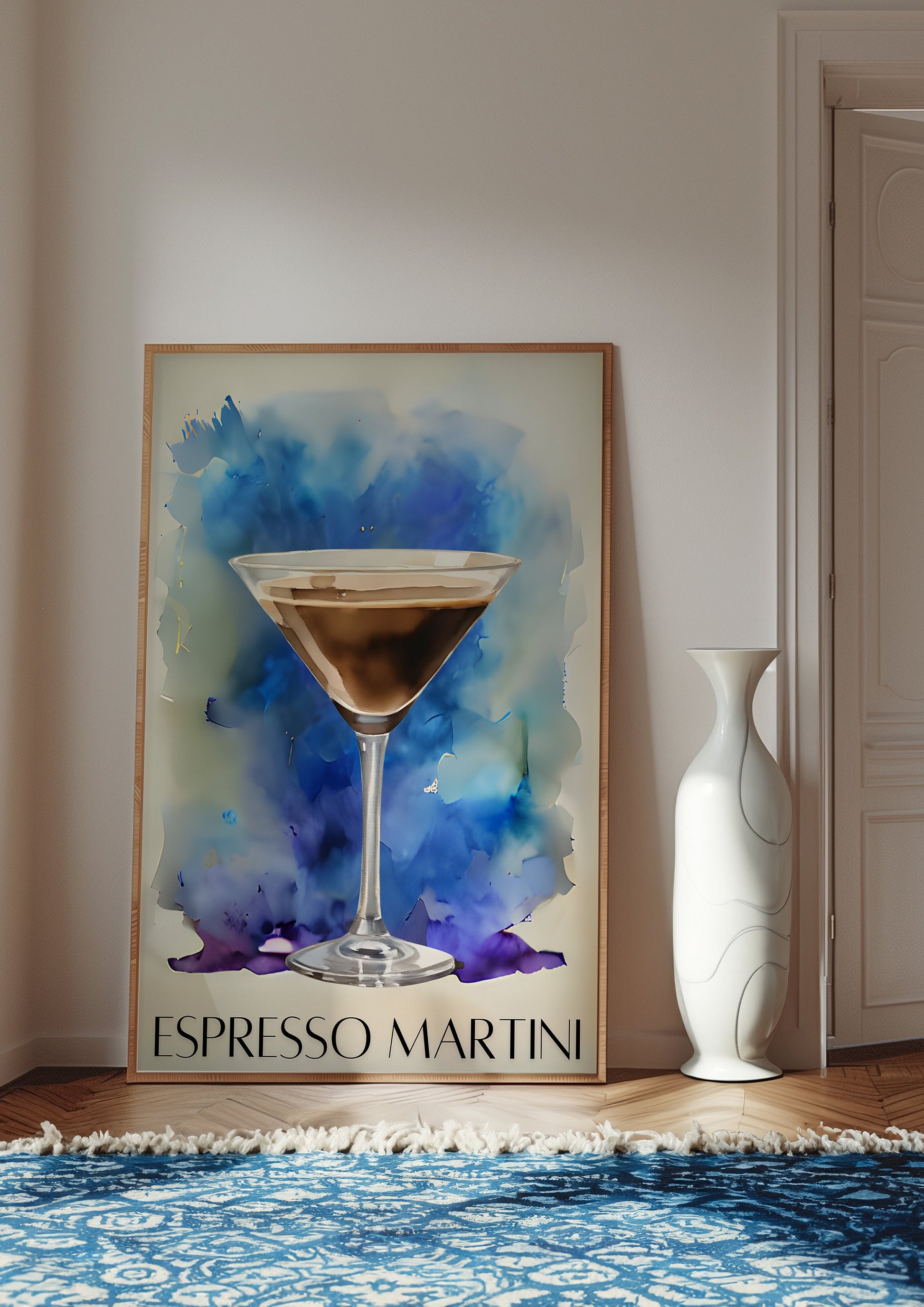 Espresso Martini Art Poster, Bar Cart Decor Cocktail Watercolor, Party Signature Drink Sign, Trendy Wall Canvas Print, Pop Art