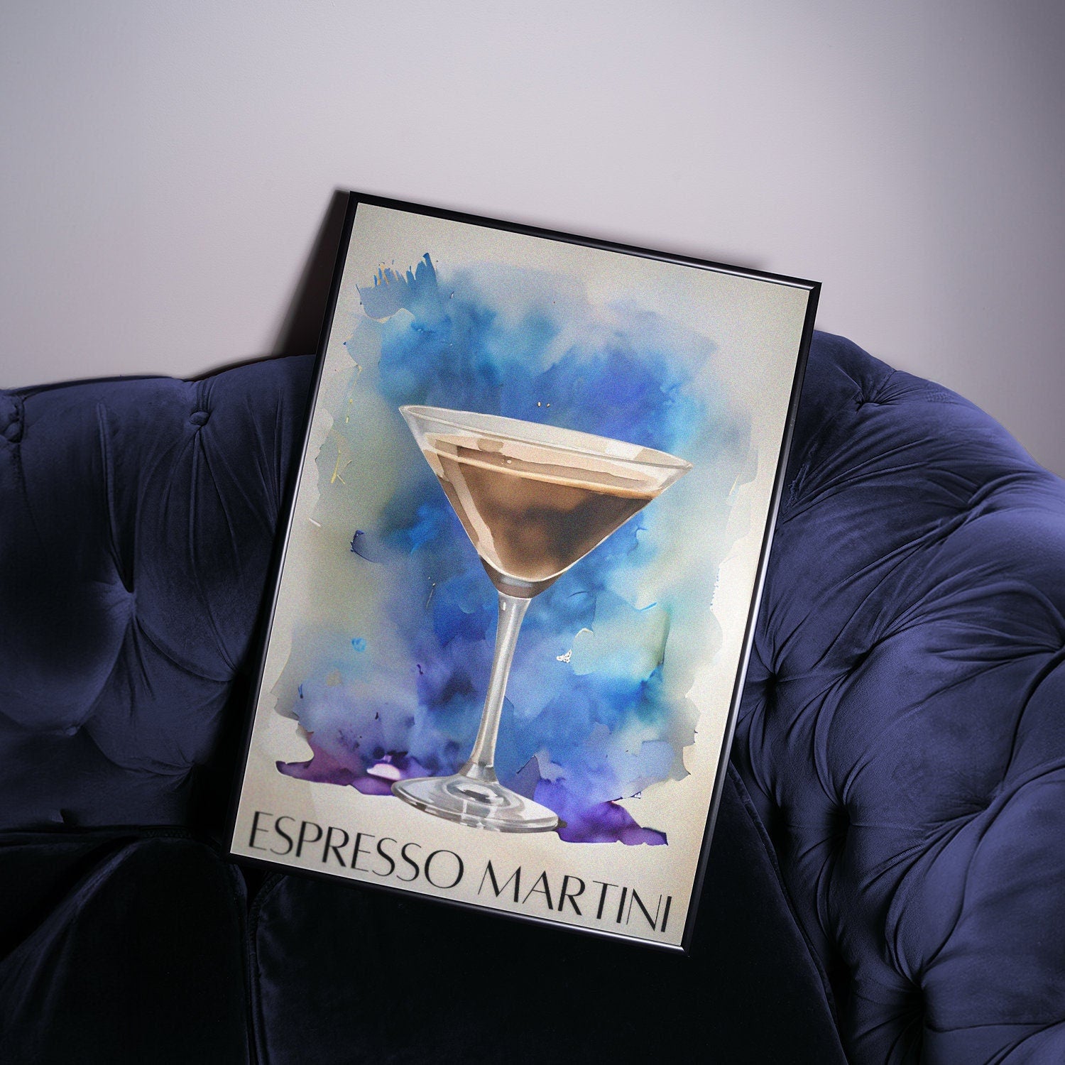 Espresso Martini Art Poster, Bar Cart Decor Cocktail Watercolor, Party Signature Drink Sign, Trendy Wall Canvas Print, Pop Art