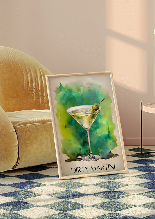 Martini Print Poster, Bar Cart Decor Cocktail Watercolor, Party Signature Drink Sign, Trendy Wall Canvas Print, Pop Art