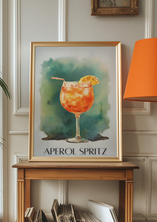 Aperol Spritz Art Print Poster, Bar Cart Decor Cocktail Watercolor, Party Signature Drink Sign, Trendy Wall Canvas Print, Pop Art