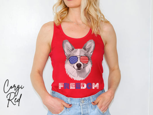 4th of July Tank Corgi, USA Pup Tank, Patriotic Sunglasses, Freedom Tshirt, Americana Tee, Fourth of July, Corgi Mama, July 4th