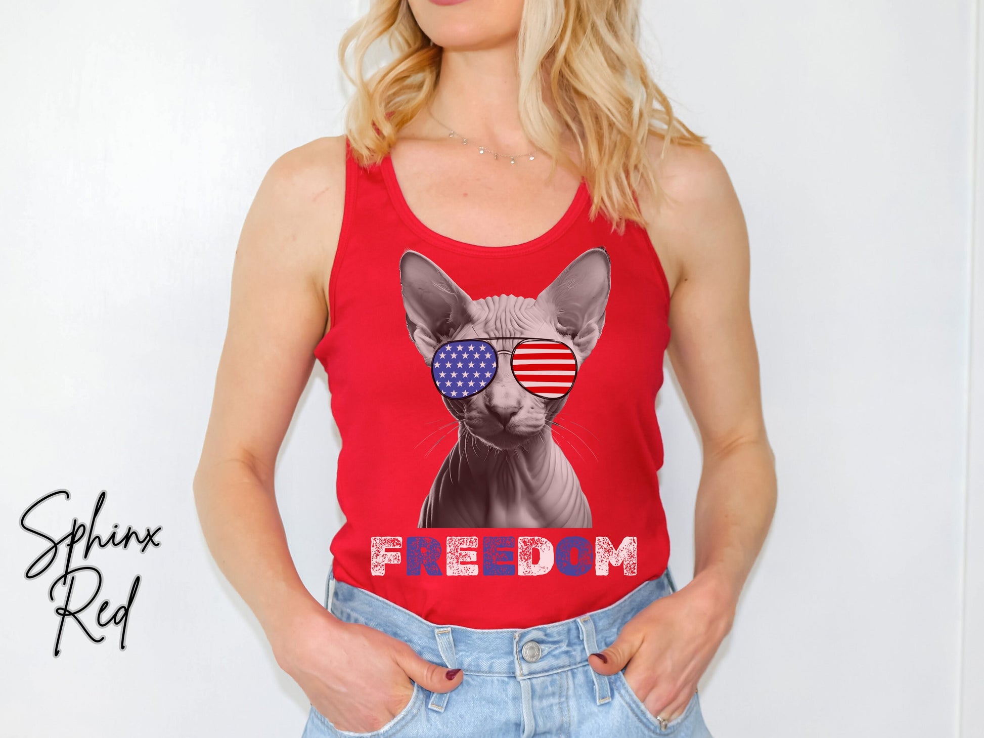 4th of July Tank Sphinx Cat, USA Pup Tank, Patriotic Sunglasses, Freedom Tshirt, Americana Tee, Fourth of July, Cat Mom, July 4th