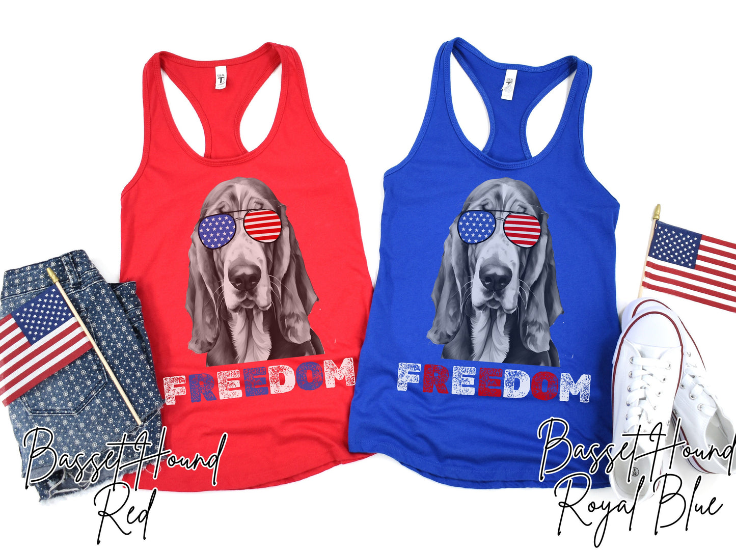 4th of July Tank Basset Hound, USA Pup Tank, Patriotic Sunglasses, Freedom Tshirt, Americana Tee, Fourth of July, Hound Mama, July 4th