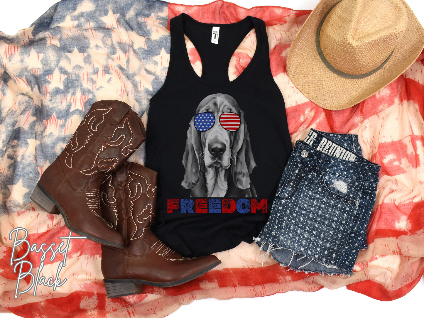 4th of July Tank Basset Hound, USA Pup Tank, Patriotic Sunglasses, Freedom Tshirt, Americana Tee, Fourth of July, Hound Mama, July 4th