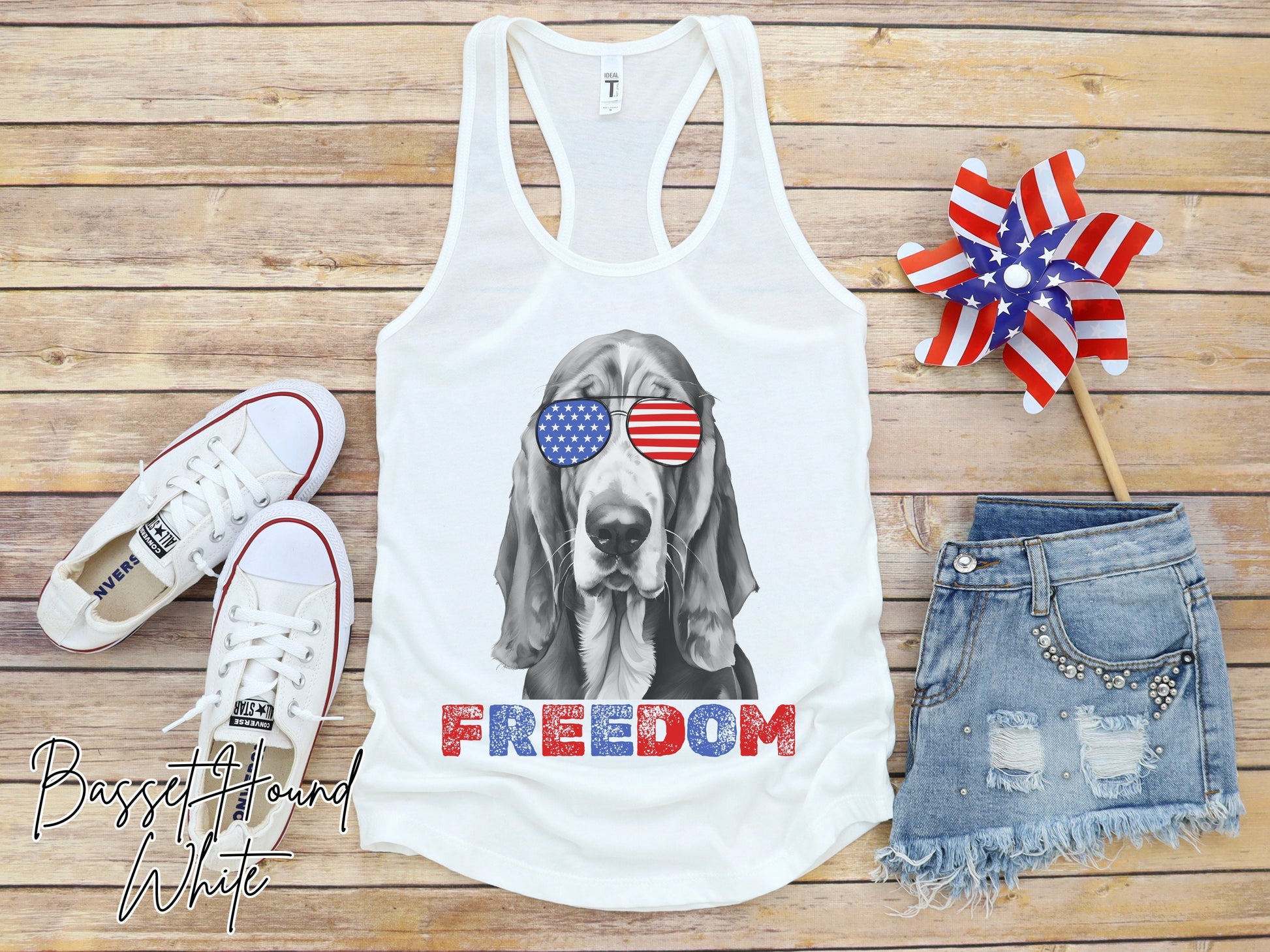 4th of July Tank Basset Hound, USA Pup Tank, Patriotic Sunglasses, Freedom Tshirt, Americana Tee, Fourth of July, Hound Mama, July 4th