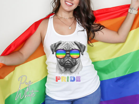 Pride Tank Top Pug, LGBTQIA, Rainbow Pride, LGBTQ+ tshirt, Pride Month Tank, Women&#39;s Tank, Gay 2024, Pug Mama, Pride Parade Apparel