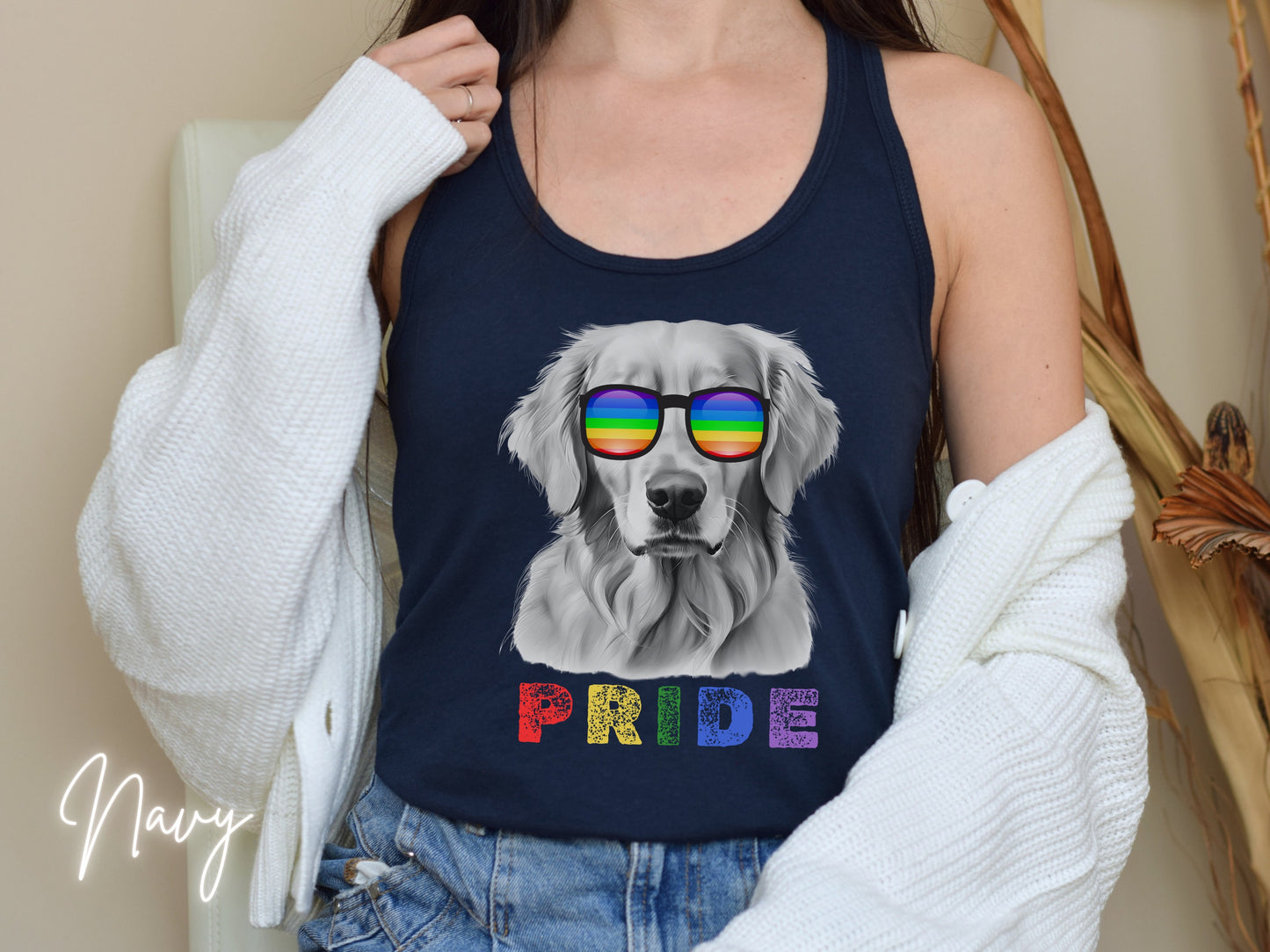 Pride Tank Top Golden Retriever, LGBTQIA, Rainbow Pride, LGBTQ+ tshirt, Pride Month, Women&#39;s Tank, Gay 2024, Golden Mama, Pride Parade