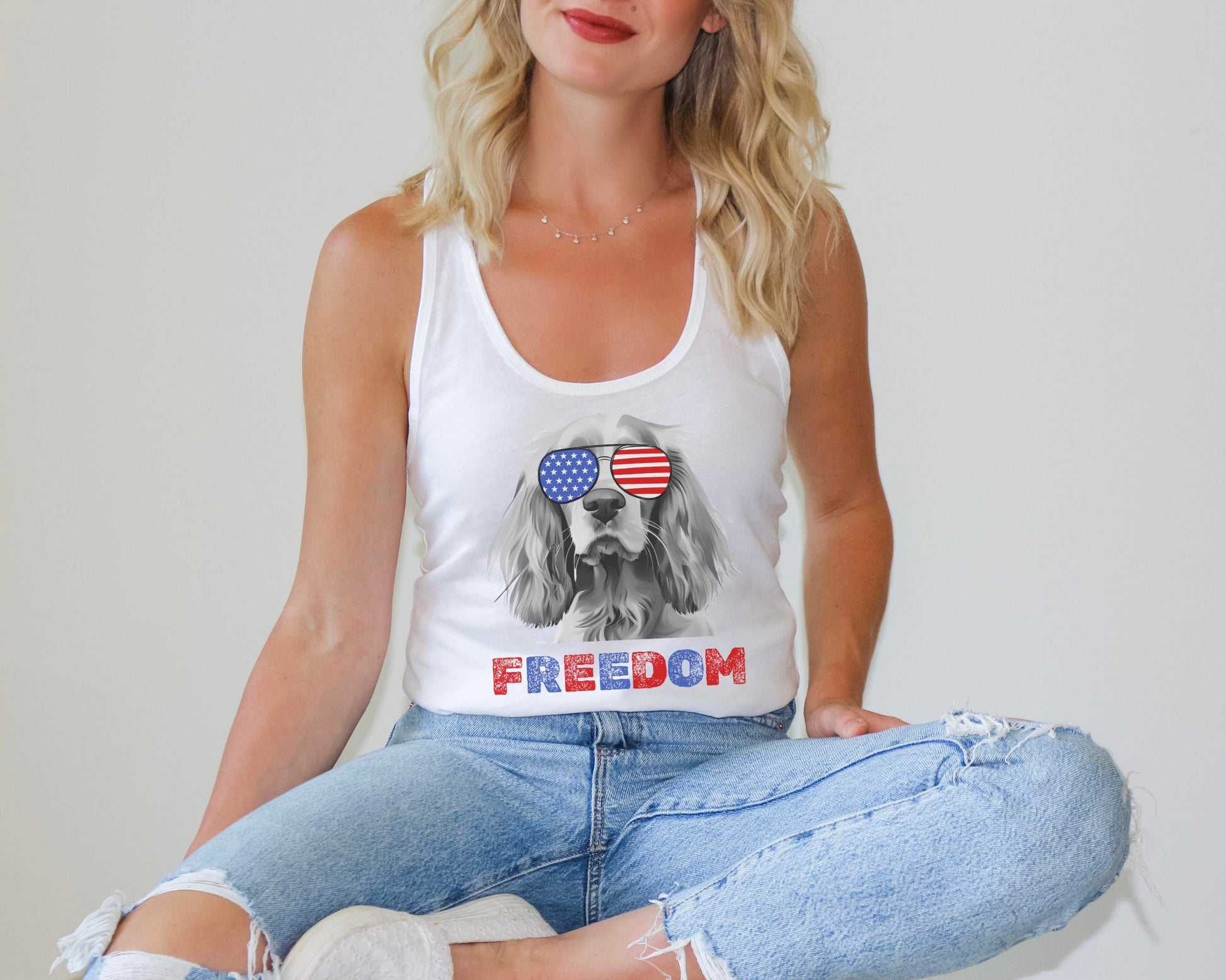 4th of July Tank Cocker Spaniel, USA Pup Tank, Patriotic Sunglasses, Freedom TShirt, Americana Tee, Spaniel Mama, Fourth of July, July 4th