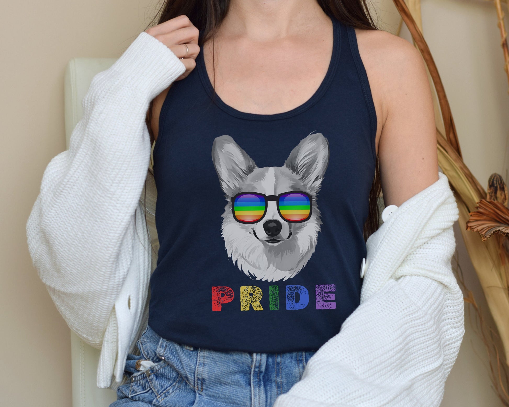 Pride Tank Top Corgi, LGBTQIA, Rainbow Pride, LGBTQ+ tshirt, Pride Month Tank, Women&#39;s Tank, Gay 2024, Corgi Mama, Pride Parade Apparel