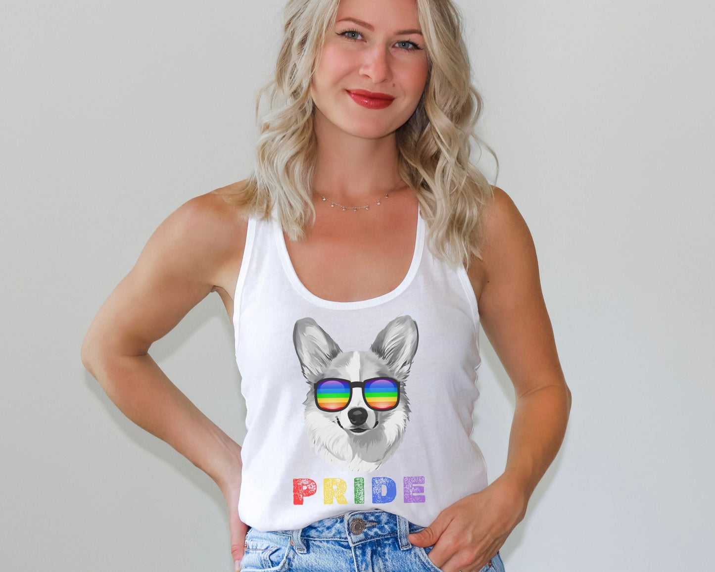 Pride Tank Top Corgi, LGBTQIA, Rainbow Pride, LGBTQ+ tshirt, Pride Month Tank, Women&#39;s Tank, Gay 2024, Corgi Mama, Pride Parade Apparel