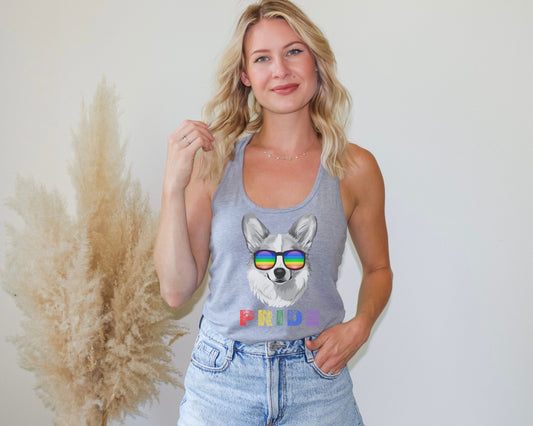 Pride Tank Top Corgi, LGBTQIA, Rainbow Pride, LGBTQ+ tshirt, Pride Month Tank, Women&#39;s Tank, Gay 2024, Corgi Mama, Pride Parade Apparel