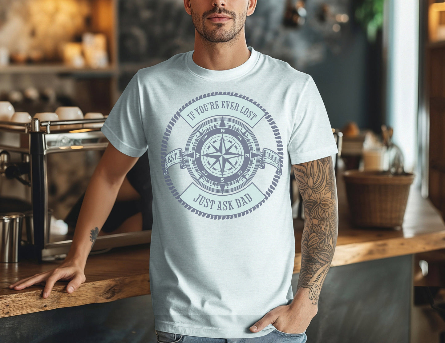 Personalized Father&#39;s Day Tee, If You&#39;re Ever Lost, Just Ask Dad, Dad Compass Tshirt, Gift For Him, Best Dad, Custom T-Shirt for Dad