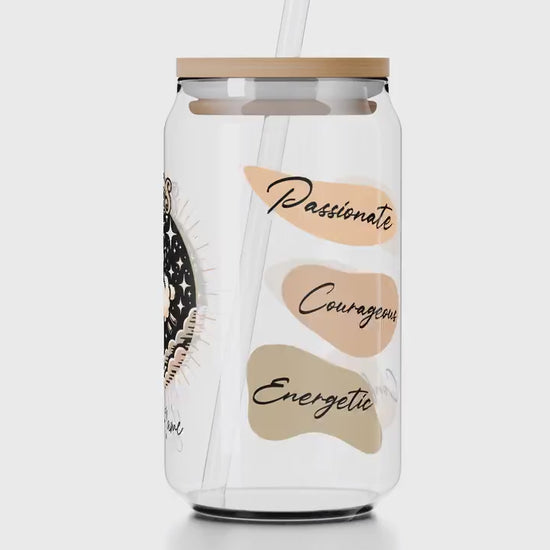 Personalized Iced Coffee Cup, Aries, Custom Birth Sign Zodiac Glass Tumbler, Gifts for Her, Astrology Horoscope Sign Beer Can